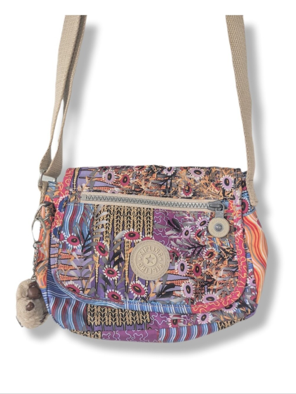 Kipling Sabian Colorful Bohemian Patchwork Printed Mini Crossbody Nylon Bag